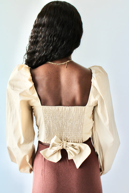 Colette Front Ribbon Puff Sleeve Tie Top