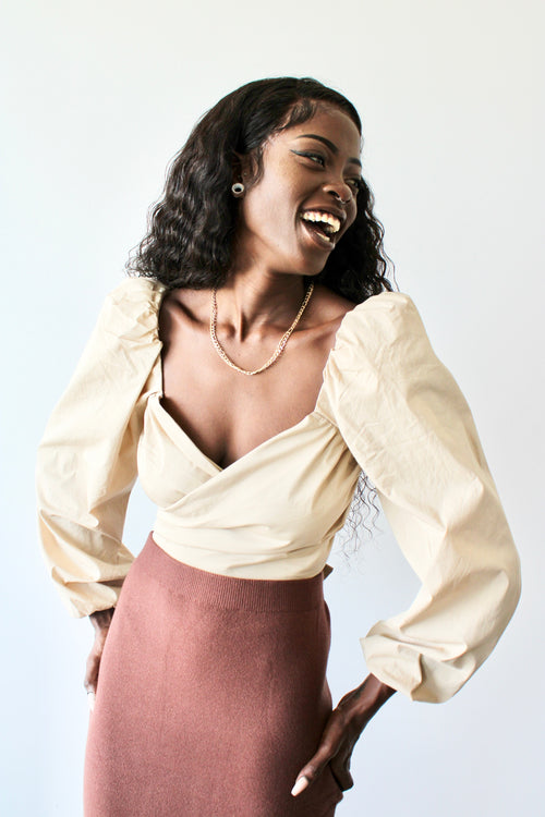 Colette Front Ribbon Puff Sleeve Tie Top
