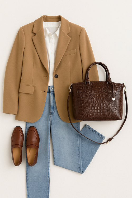 Croc-Embossed Structured Tote in Chocolate Brown