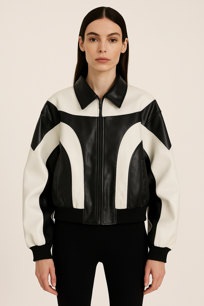 His Two-Tone Retro Pleather Biker Jacket