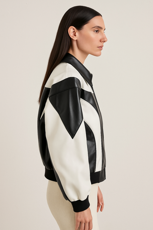 His Two-Tone Retro Pleather Biker Jacket