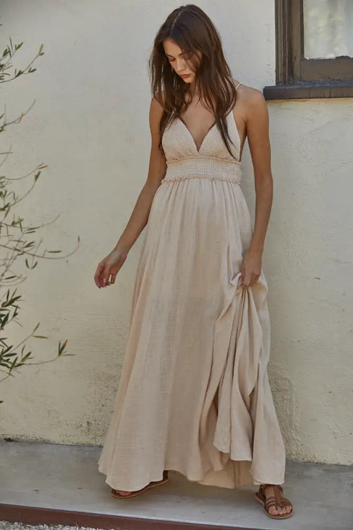 Cata Boho V-neck Strap Maxi Dress