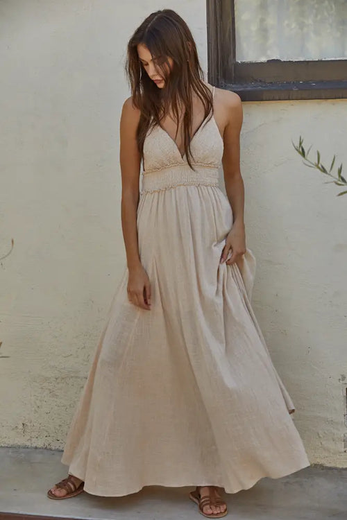 Cata Boho V-neck Strap Maxi Dress ROOFTOP CELERY Cata Boho V-neck Strap Maxi Dress ROOFTOP CELERY