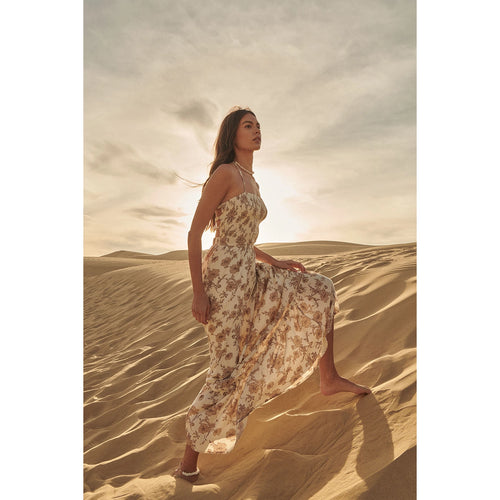 Marie Ann Floral Drawstring Halter Neck Smocked Maxi Dress